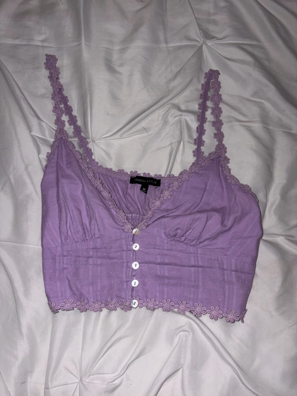 Kendall & Kylie Lavender Daisy-Trim Button Front Tank